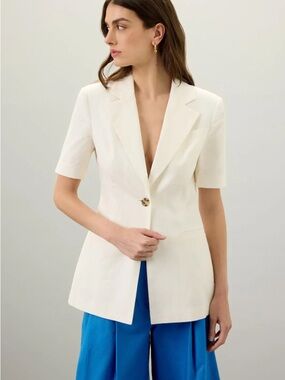Tailored Cream Single-Button Short Sleeve Blazer